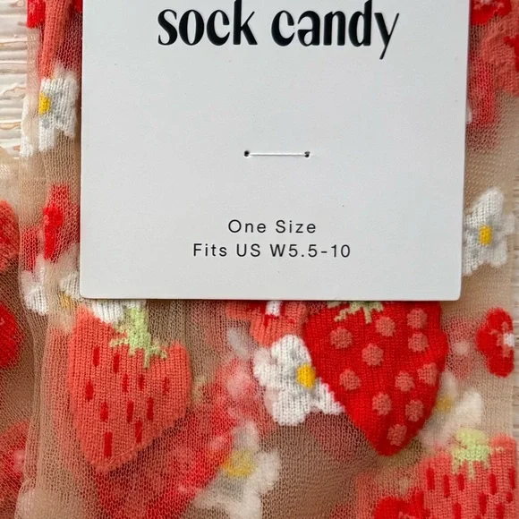 NWT Sock Candy Strawberry Daisy Ruffle Sheer Socks - Picture 10 of 10